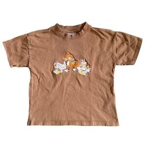 Girls Disney Cotton On Kids Collab Brown Embroidered Bambi T-Shirt Top Size 4